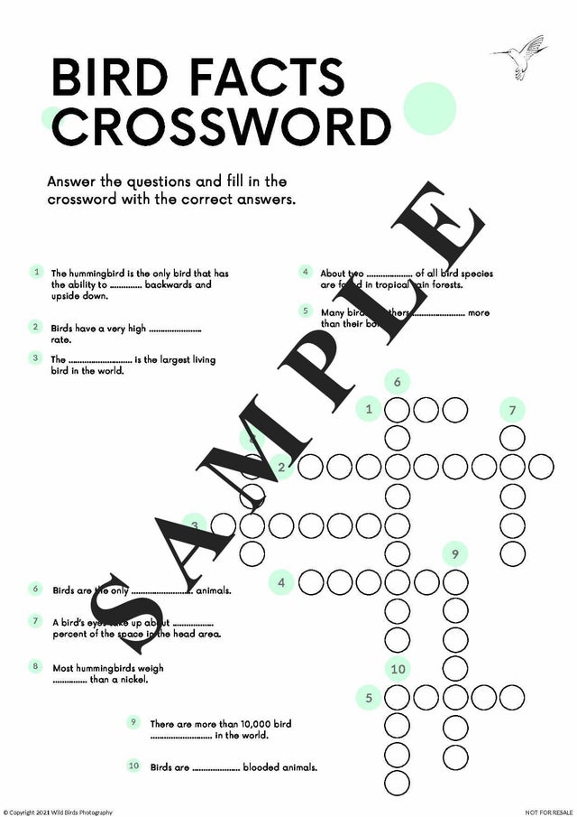 Bird Facts Crossword Puzzle